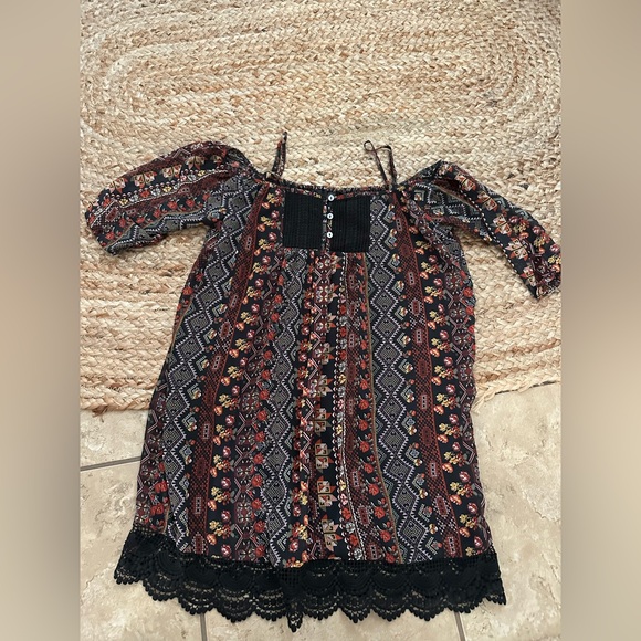 Full Tilt Dresses & Skirts - PATTERNED COLD SHOULDER MINI DRESS